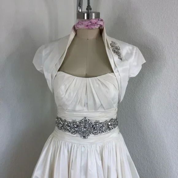 Maggie Sottero Sweetheart Lace Up Jeweled Bead Bustle Train Wedding Dress - Picture 7 of 14
